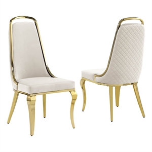 Pemberly Row Gold Chrome Side Chairs Set of 2 in Cream Velvet