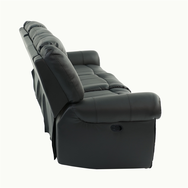 Pemberly Row Modern 3-Seater Manual Bonded Leather Sofa in Black