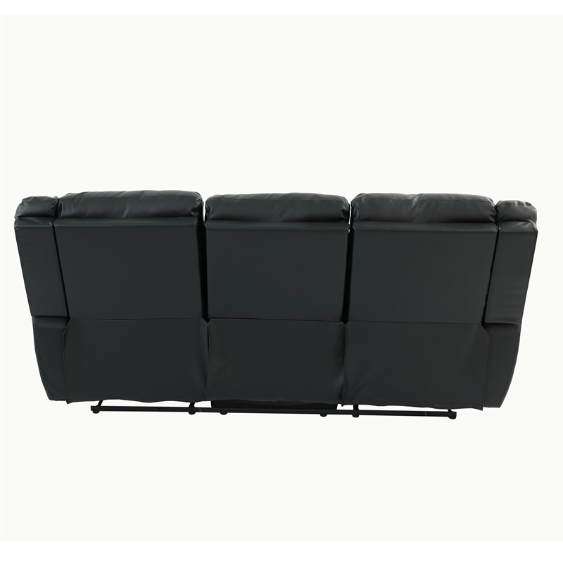 Pemberly Row Modern 3-Seater Manual Bonded Leather Sofa in Black