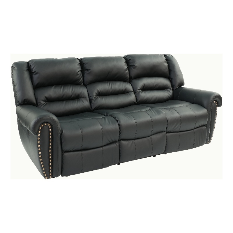 Pemberly Row Modern 3-Seater Manual Bonded Leather Sofa in Black