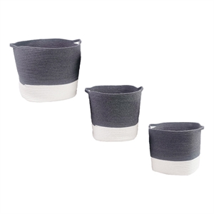 pemberly row square cotton rope gray storage basket with handles(set of 3)