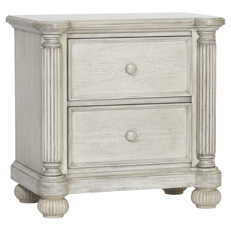 Pemberly Row Traditional Wood Nightstand in Weathered White Finish