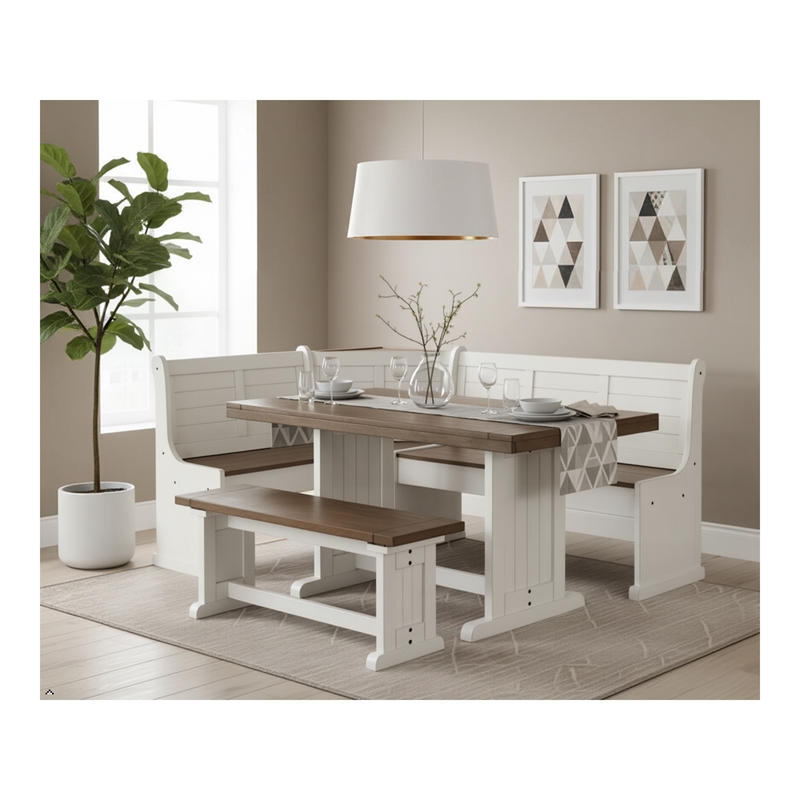 Pemberly Row Contemporary Breakfast Nook Solid Wood Dining Set