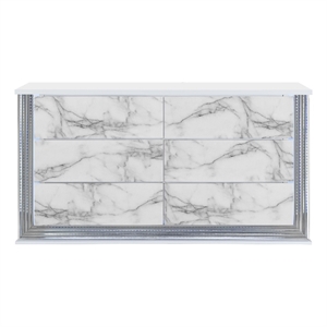 pemberly row modern white high gloss marble dresser with led