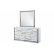 Pemberly Row Modern White High Gloss Marble Dresser With LED