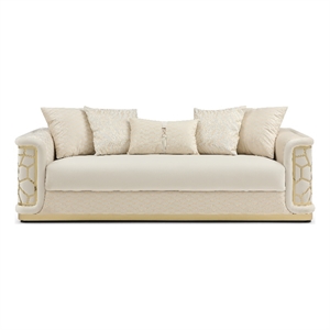 Pemberly Row Contemporary Soft Micosuede Velvet Sofa in Ivory