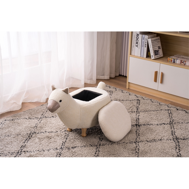 Pemberly Row Llama Animal Solid Wood & Fabric Storage Ottoman in Beige/White