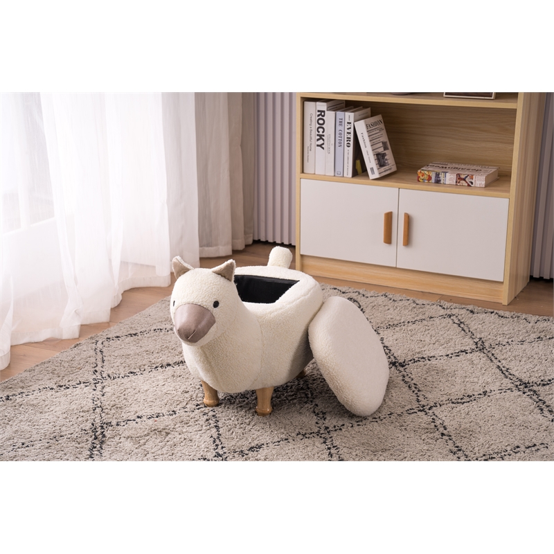 Pemberly Row Llama Animal Solid Wood & Fabric Storage Ottoman in Beige/White