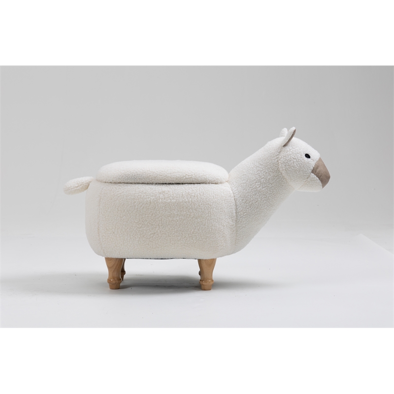 Pemberly Row Llama Animal Solid Wood & Fabric Storage Ottoman in Beige/White