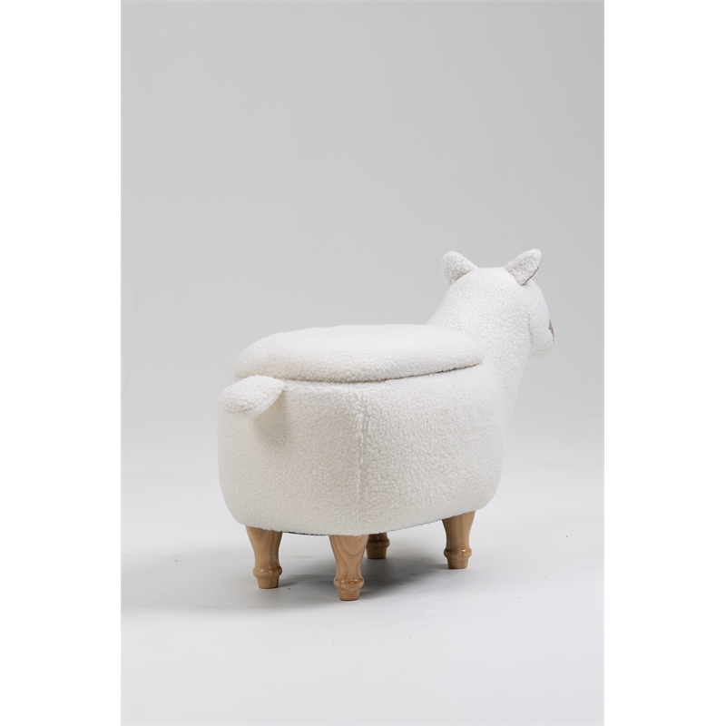 Pemberly Row Llama Animal Solid Wood & Fabric Storage Ottoman in Beige/White