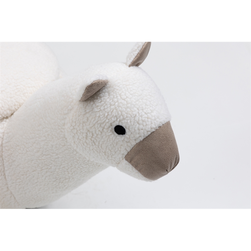 Pemberly Row Llama Animal Solid Wood & Fabric Storage Ottoman in Beige/White