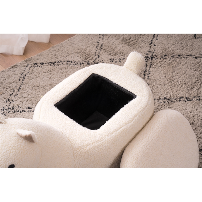 Pemberly Row Llama Animal Solid Wood & Fabric Storage Ottoman in Beige/White