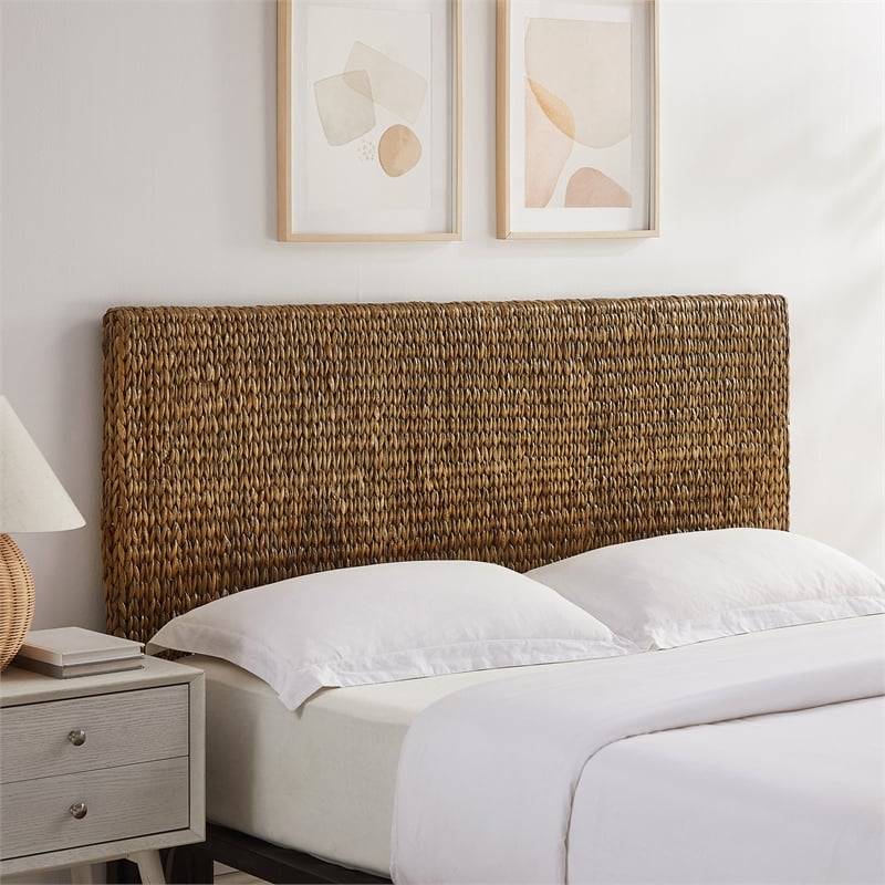 Pemberly Row Contemporary Wood/Rattan Queen Headboard - Sea Grass