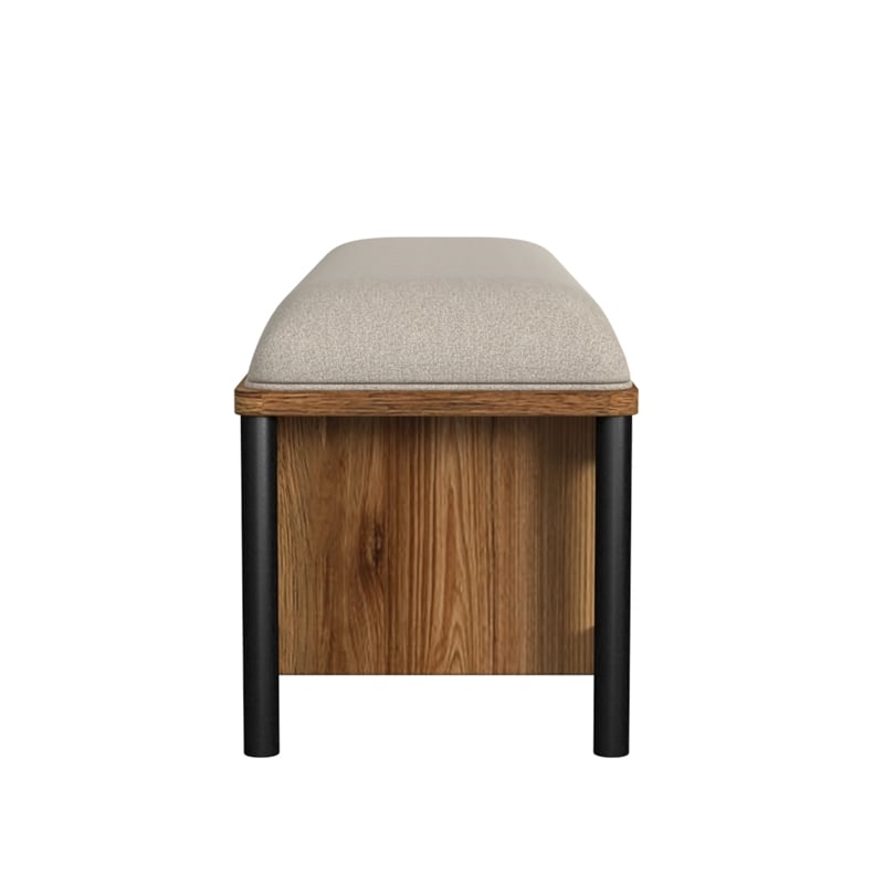 Pemberly Row Modern Storage Bench with Drawers Hickory Finish