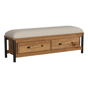 pemberly row modern storage bench with drawers hickory finish