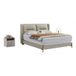 Pemberly Row Genuine Leather & Metal Eastern King/King Bed in Cream