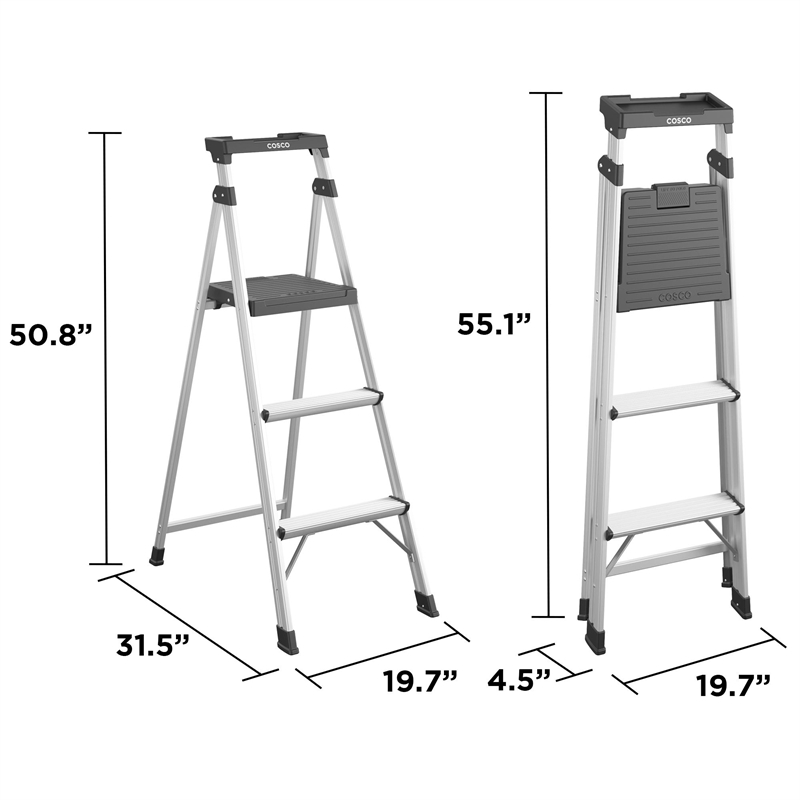 Pemberly Row 3-Step 5' Folding Step Stool 225 lb. Capacity - Aluminum
