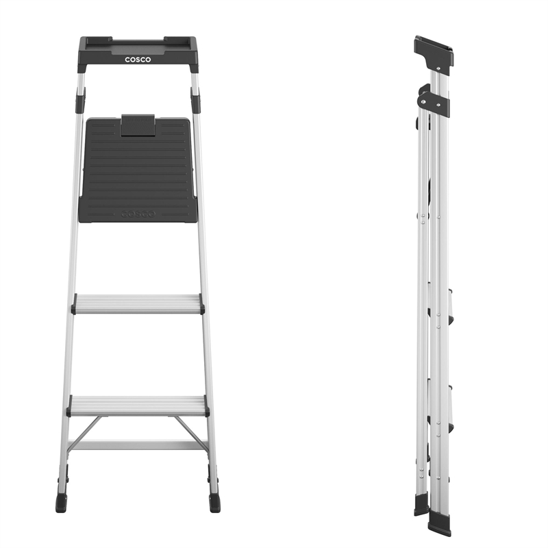 Pemberly Row 3-Step 5' Folding Step Stool 225 lb. Capacity - Aluminum