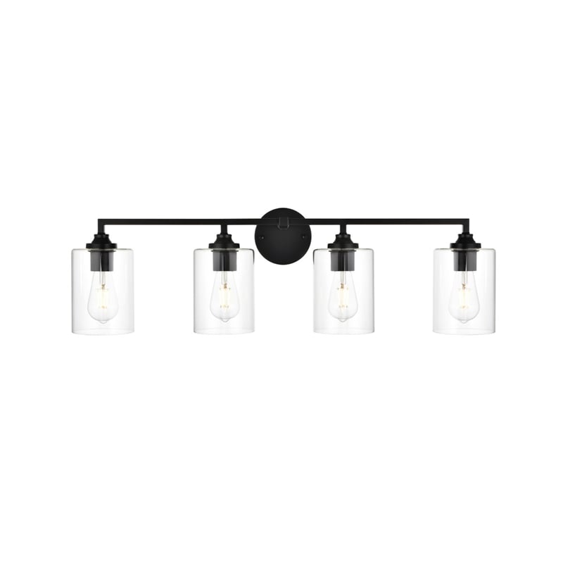 Pemberly Row 4-Light Iron & Glass Bath Sconce in Black/Clear