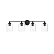 Pemberly Row 4-Light Iron & Glass Bath Sconce in Black/Clear