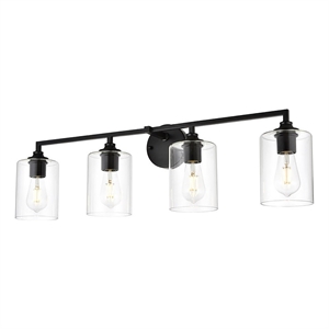 Pemberly Row 4-Light Iron & Glass Bath Sconce in Black/Clear
