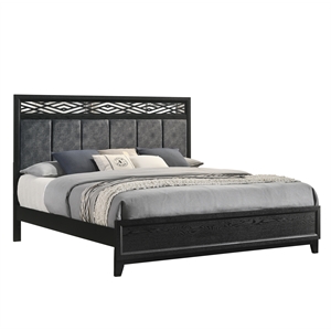 Pemberly Row Contemporary Solid Wood King Panel Bed in Black