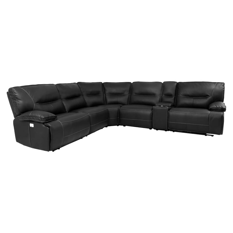 Pemberly Row Modern Faux Leather Reclining Sectional in Black