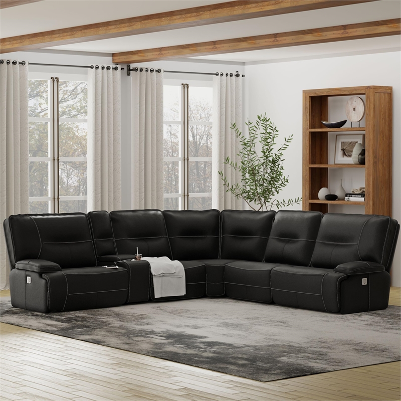 Pemberly Row Modern Faux Leather Reclining Sectional in Black