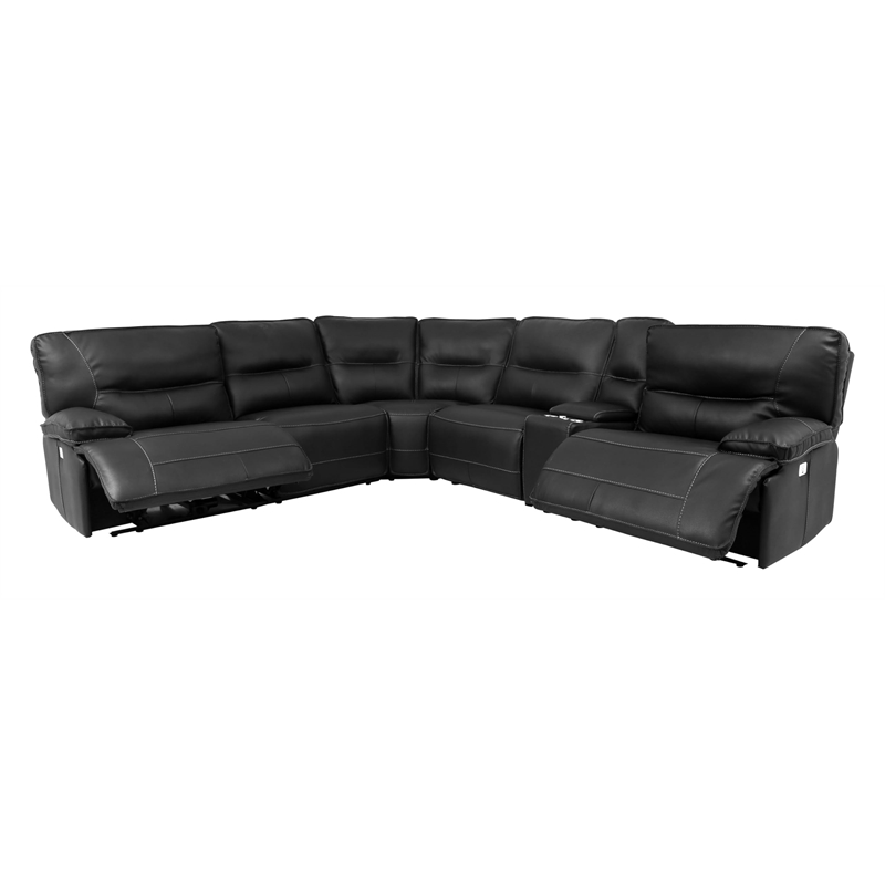 Pemberly Row Modern Faux Leather Reclining Sectional in Black