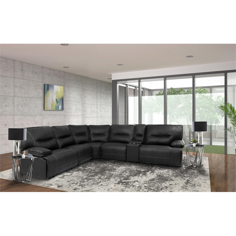 Pemberly Row Modern Faux Leather Reclining Sectional in Black