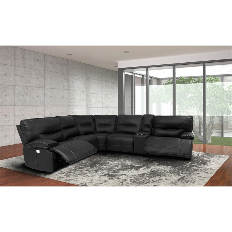 Pemberly Row Modern Faux Leather Reclining Sectional in Black
