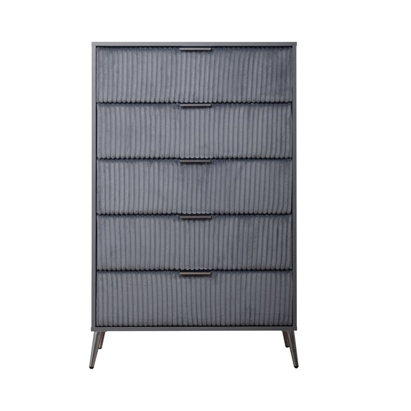 Pemberly Row Contemporary Wood 5-Drawer Chest in Gray Finish