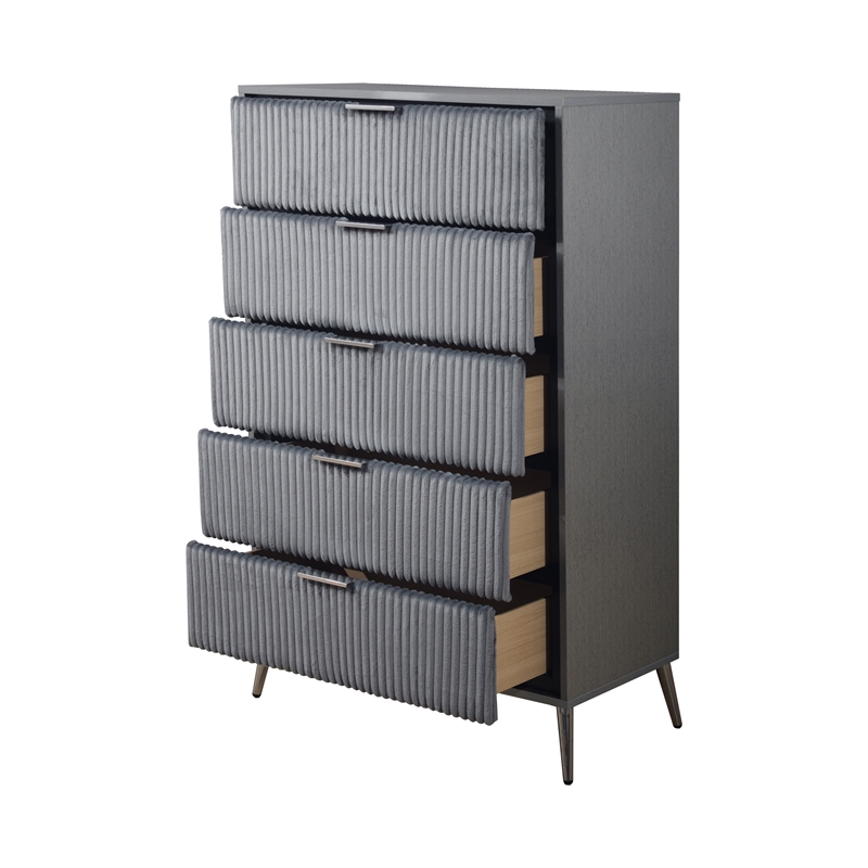Pemberly Row Contemporary Wood 5-Drawer Chest in Gray Finish