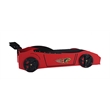 Pemberly Row Modern Woody Twin Race Car Bed with LED Headlights in Red