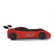 Pemberly Row Modern Woody Twin Race Car Bed with LED Headlights in Red