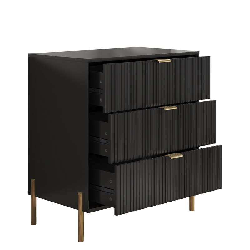 Pemberly Row 3-Drawer Nightstand Bedside Table End Table Furniture - Black
