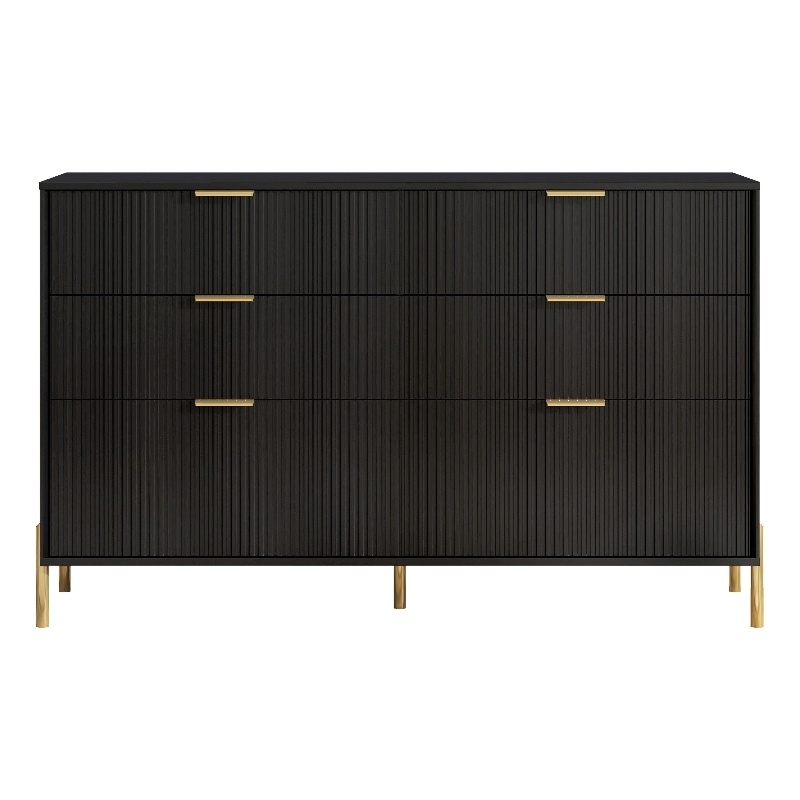 Pemberly Row Modern 6-Drawer Double Dresser- Stylish Bedroom Storage - Black