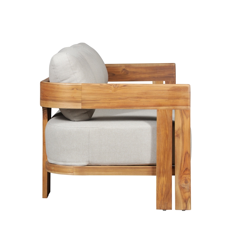 Pemberly Row Modern Outdoor Solid Teak Wood Sofa - Gray Fabric