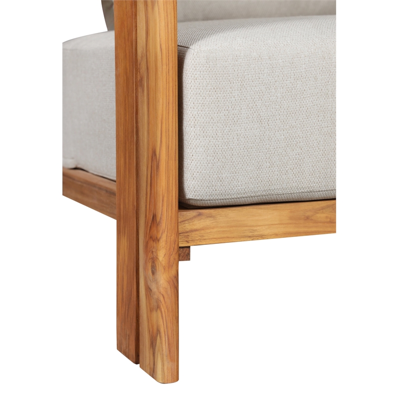 Pemberly Row Modern Outdoor Solid Teak Wood Sofa - Gray Fabric
