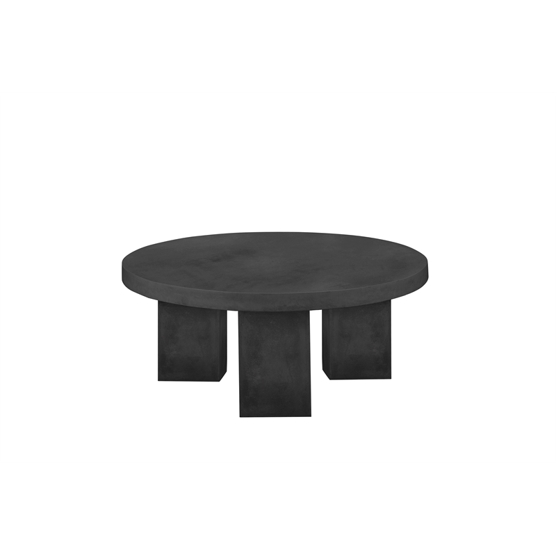 Pemberly Row Modern Round Coffee Table Small In Black Concrete