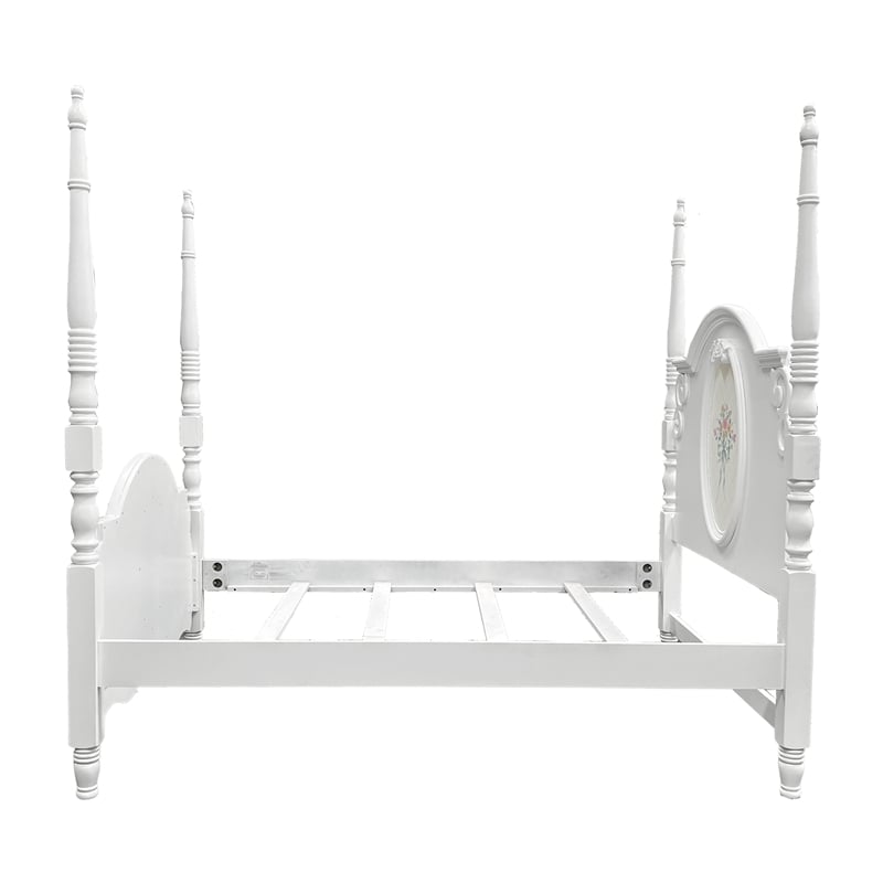 Pemberly Row Contemporary Wooden Full Bed with Poster in White