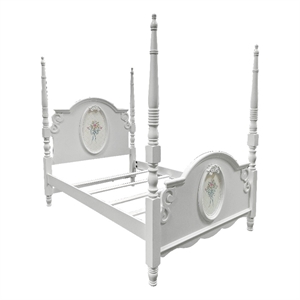 Pemberly Row Contemporary Wooden Full Bed with Poster in White