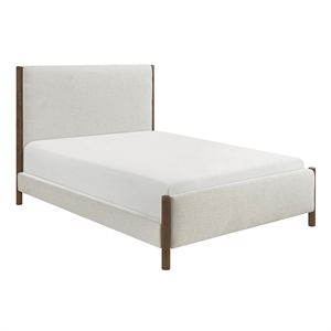 Pemberly Row Contemporary Chenille Full Platform Bed in Beige