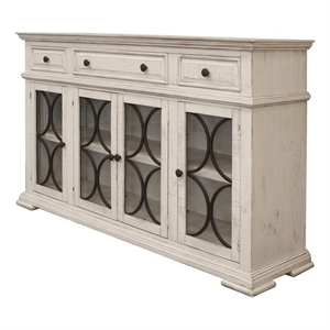 Pemberly Row Contemporary 72&quot Mod Circle Sideboard in Ivory Finish