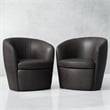 Pemberly Row Vintage Slate Italian Leather Swivel Club Chair Two Pack