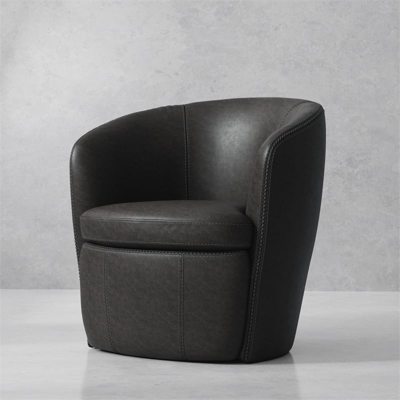 Pemberly Row Vintage Slate Italian Leather Swivel Club Chair Two Pack