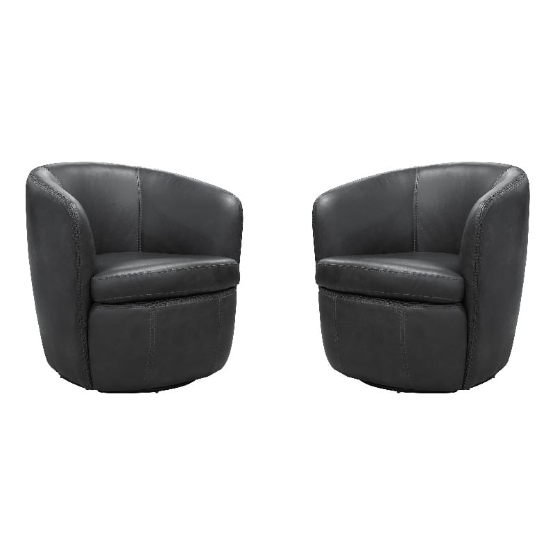 Pemberly Row Vintage Slate Italian Leather Swivel Club Chair Two Pack