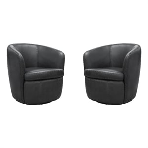 Pemberly Row Vintage Slate Italian Leather Swivel Club Chair Two Pack