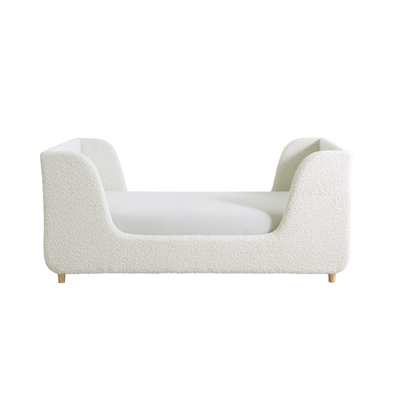 Pemberly Row Contemporary Upholstered Boucle Toddler Bed in White