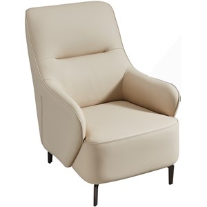 Pemberly Row Modern Cream Italian Top Grain Leather Accent Chair
